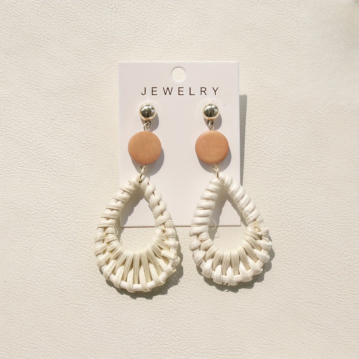 Image of 1 Pair Of Bohemian Style Brown Wood String White Hollow Water Drop Rattan Pendant Earrings For Women's Beach Vacation Music Festival Party