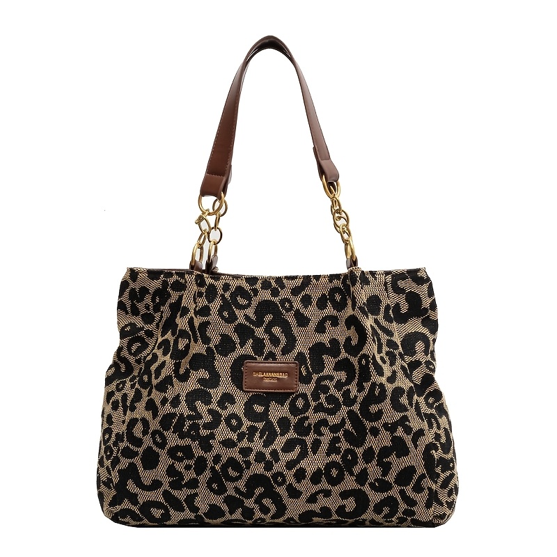TEMU Women's Random Leopard Print Shoulder Bag, Style Large Capacity Tote Bag For Work And Daily Use, Personalized Trendy All-match Underarm Bag