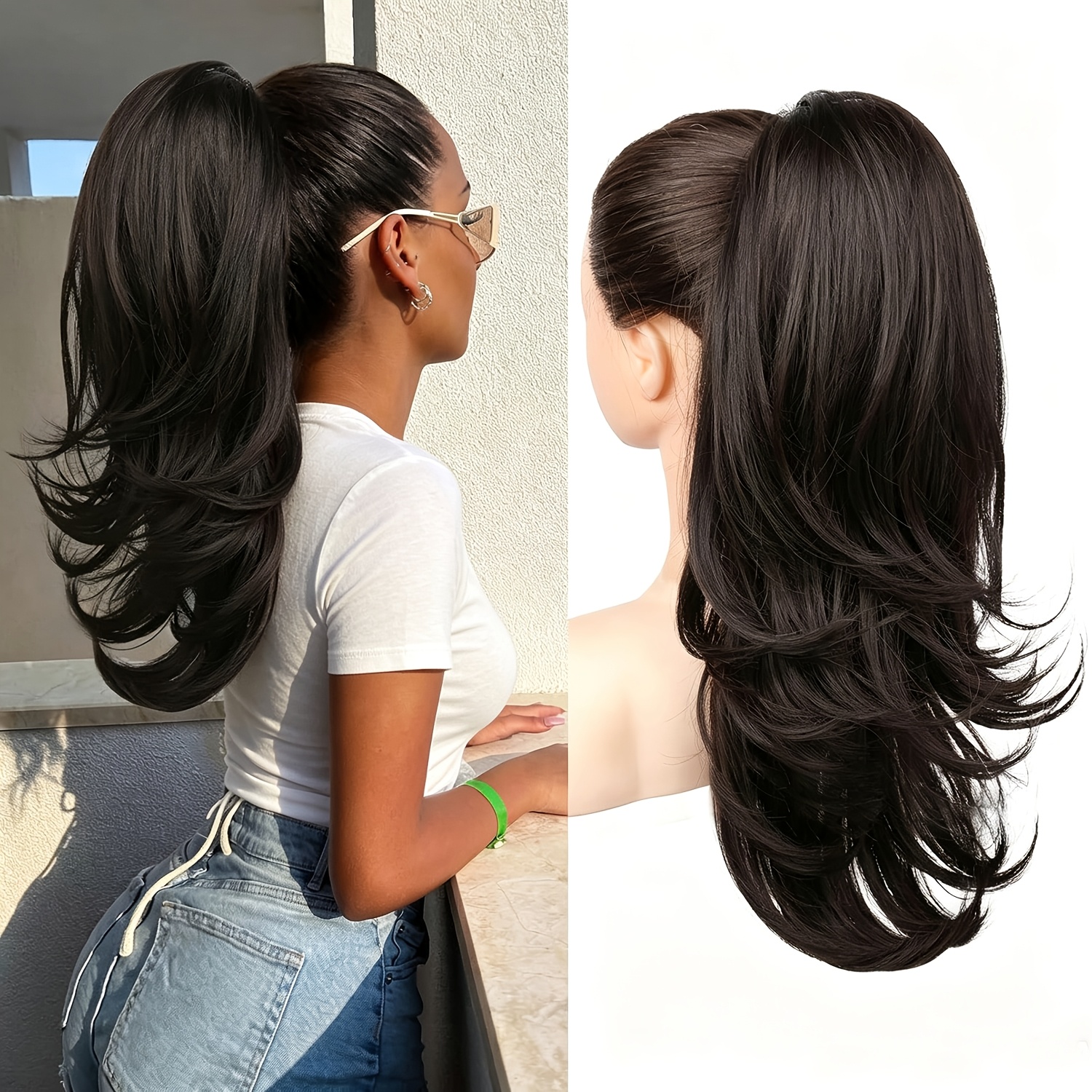TEMU Extension per da Donna 18" Naturale - Code Sintetiche Morbide con Chiusura a Cordoncino, Volume e Lunghezza Istantanei, Adatte per , Code ,