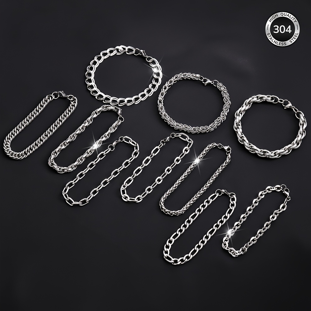 3pcs Men's 304 Stainless Steel Hip Hop Chunky Bracelet Set