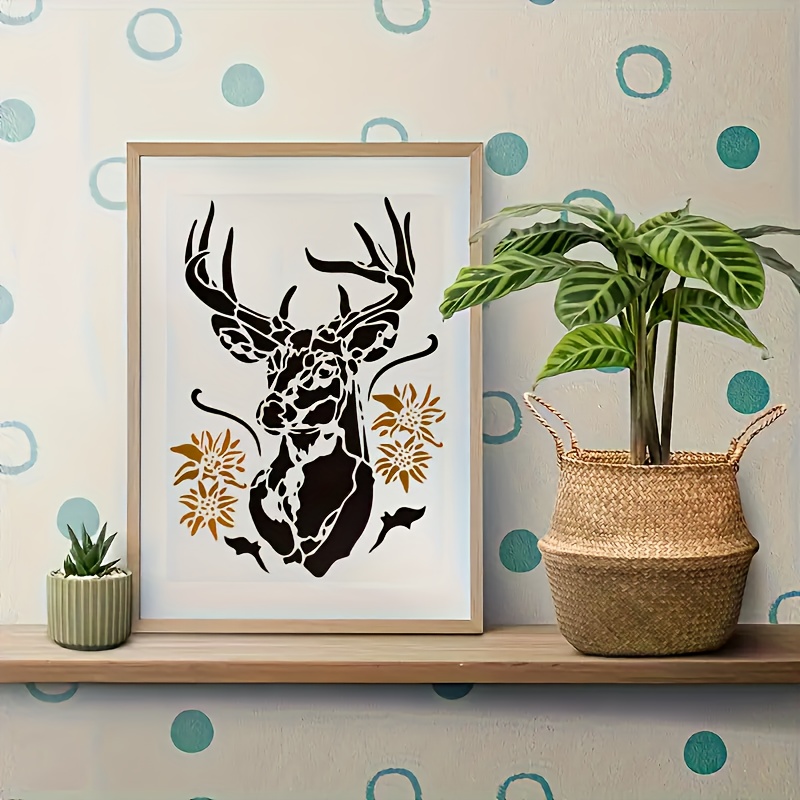 Image of 3 Deer Pattern Stencils, 11.69x8.27 Inches Reusable Painting Templates, Suitable For Wall Art, Picture Frames, Fabric, Furniture, And Other Artistic Painting Projects