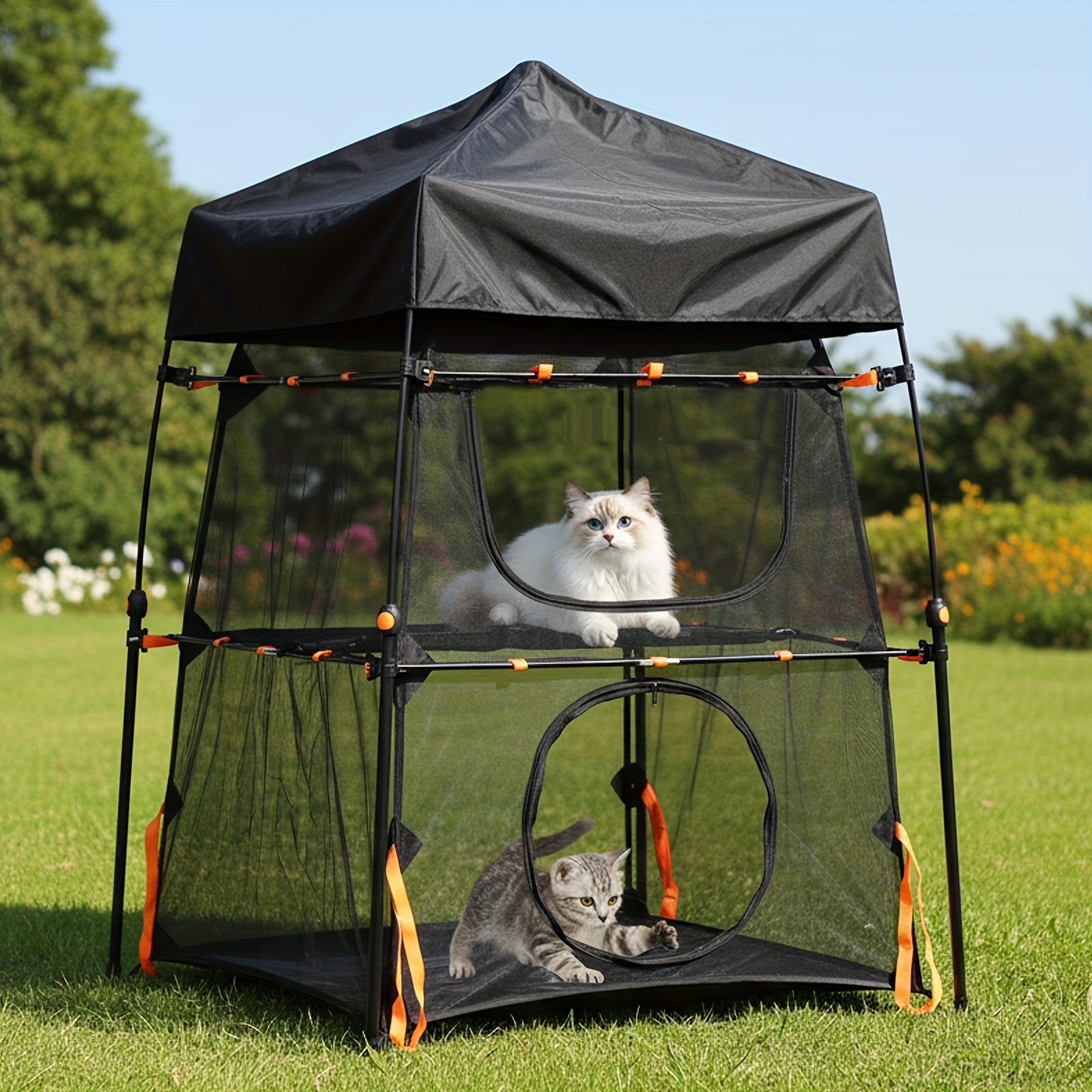 TEMU Advwin Cat Enclosure Tower Tent 3-tier For Indoor Outdoor, Foldable Pop Up With , Easy Assemble, Camping, Isolation, Or Multi-cat Use