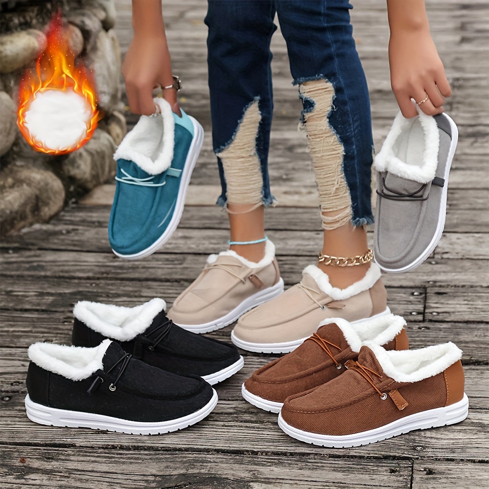 

Women' Flat Loafers, Casual Lace Up Plush Lined Outdoor Shoes, Lightweight Low Top Sneakers