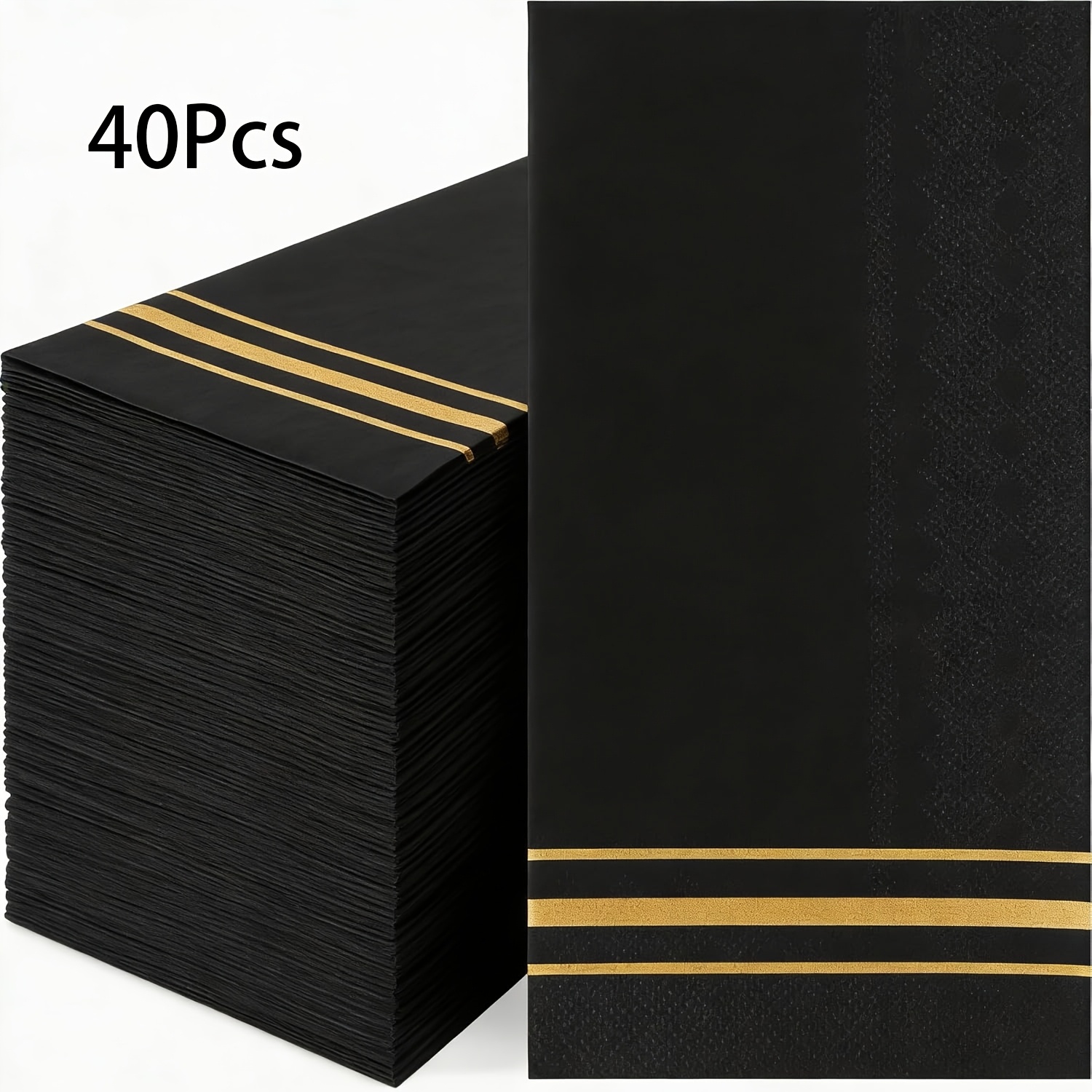 TEMU 20/40pcs, Black And Golden Striped Disposable Paper Guest Napkins, 20 X 11cm Paper Towels Rectangular Elegant Black Tissues With , Napkins For