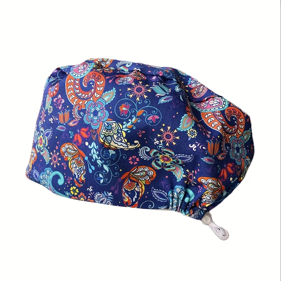 TEMU Adjustable Work Cap With Sweat Absorbent Layer - Stylish Printed Designs For Dental & Beauty Salons, Lightweight & Hand Washable, Dentist