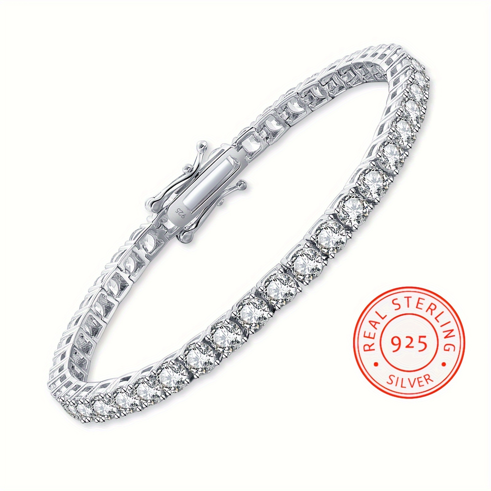 

Luxurious Tennis Chain Bracelet With 14g Of 925 Silver, Fully Set With 4mm Aaaa Artificial Cubic Zirconia For An Ultra-sparkling Effect.