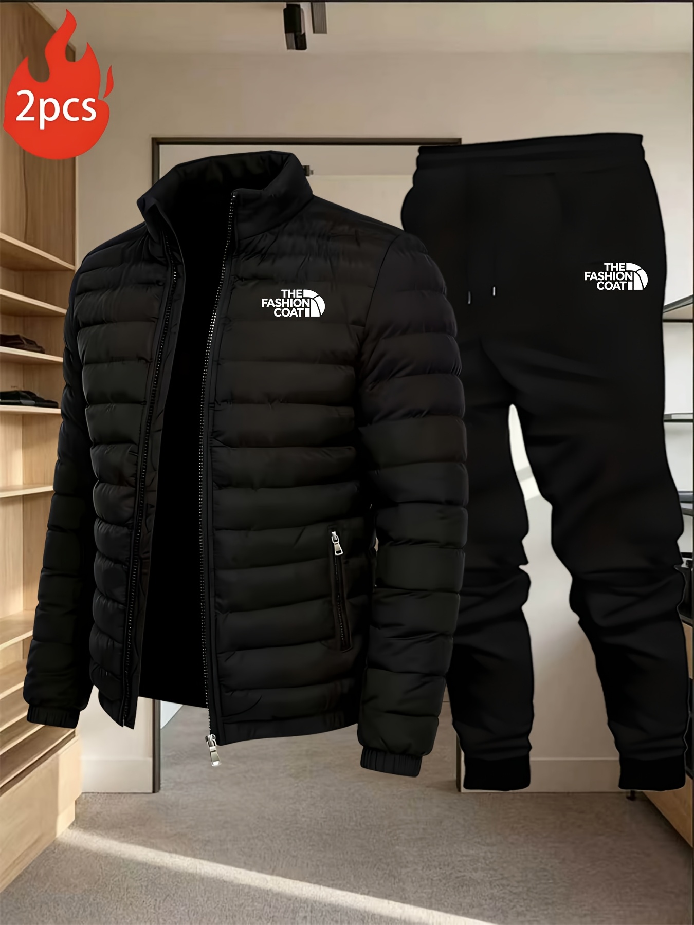 Cross-Border Winter Men's Padded Jacket 2pcs Set