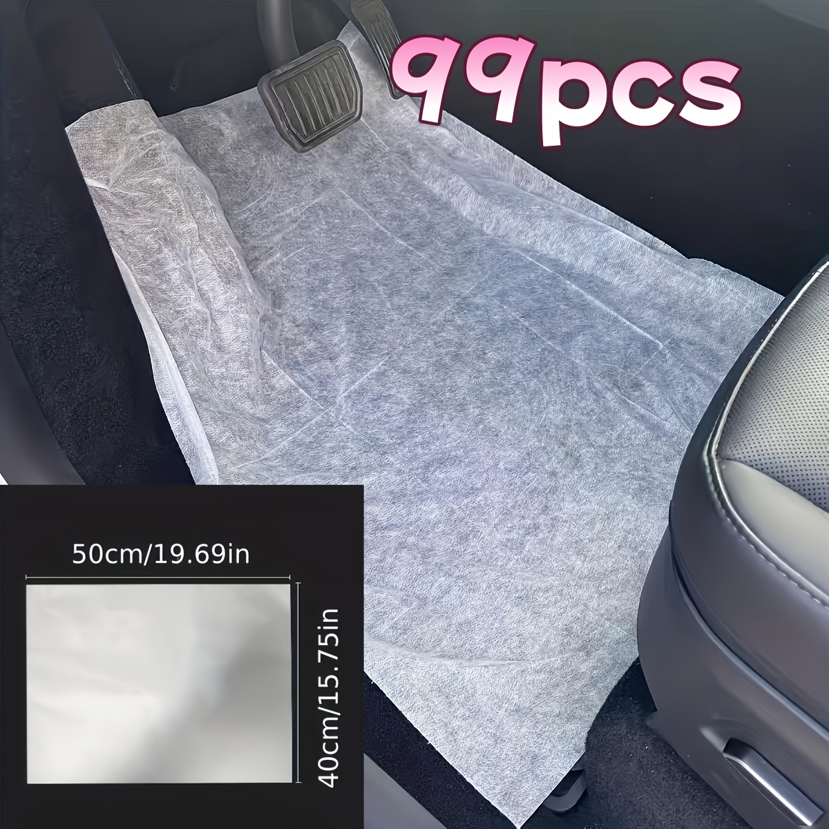 TEMU 99pcs White Disposable Car Floor Mats - Universal Easy-to-design Paper Protection Mats, Durable, Suitable For Car Detailing And Cleaning, Ideal