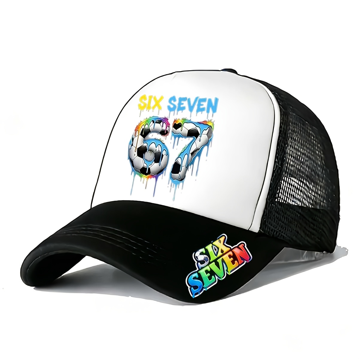 TEMU Gorra de béisbol unisex con temática de fútbol "67" y diseño estampado de de lluvia de helado, para actividades al aire libre, viajes, partidos