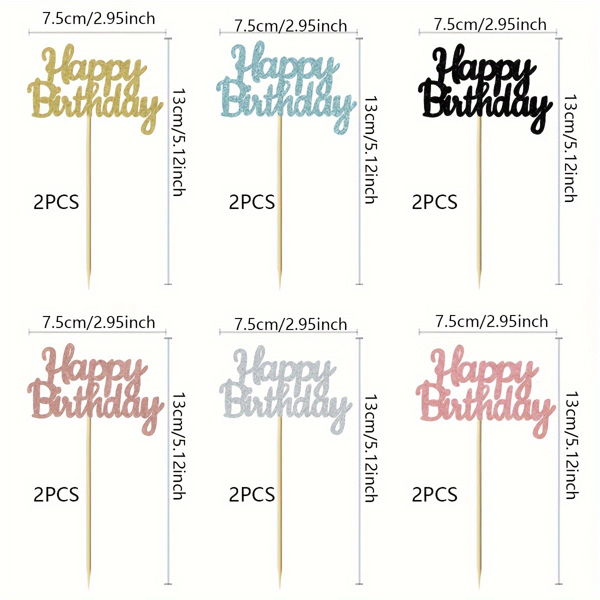 Set Of 12 Glittery Cupcake Toppers For Birthday Celebrations, Perfect For Decorating Cakes At Birthday Parties