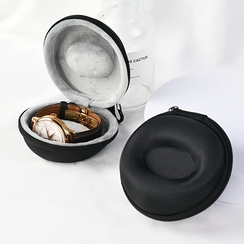 Mansike Portable Watch Case, Polyester Fiber (Polyester) Material, Black, Round Shape, Fabric Lining, Watch Storage Box for Accessories and Chargers details 0