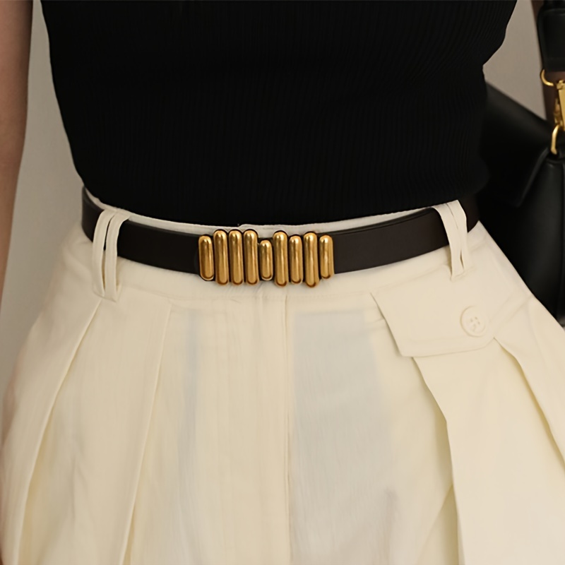 

1pc Women’-inspired Fashion Belt - Stylish Golden Metal With Rivet , Waist Accessory For Dresses, Coats, And Jeans, Dress Waist Belt | Minimalist Belt | Elegant Accessory, Ladies Belts