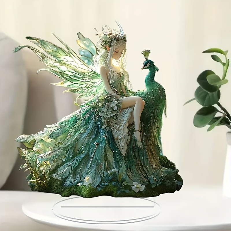 

Boho Style Acrylic Fairy And Peacock Figurine, 2d Tabletop Decor, Elf Theme Home & Party Display, Ideal For Festive Gifts, No Electricity Needed