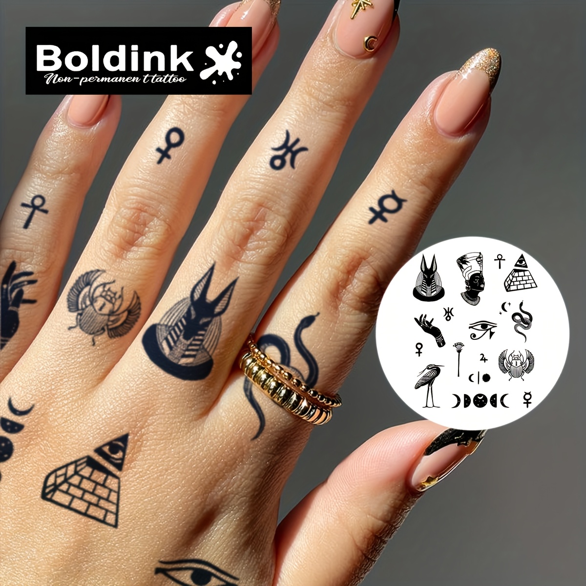 Boldink Non-permanent Tattoo Technology, Egyptian Element Mini Small Design Tattoo Sticker, Design Easy Exquisite Detailed, , Waterproof Tattoo Sticker, Lasting 1-2 Weeks, To Apply, Looks Great