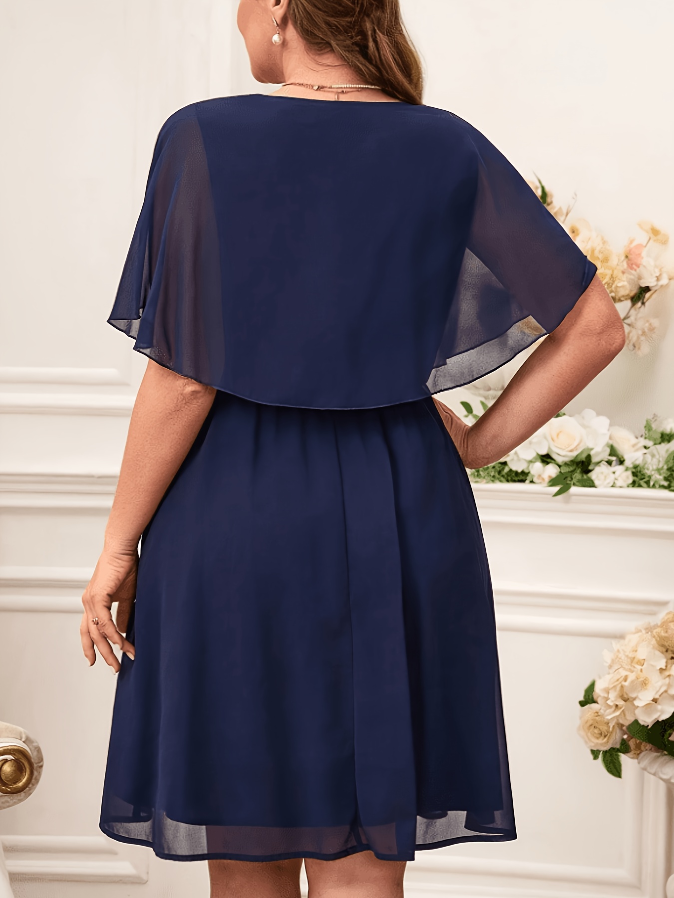 chiffon cape dress plus size Fashionable Sequined Chiffon Cape Dress for Women