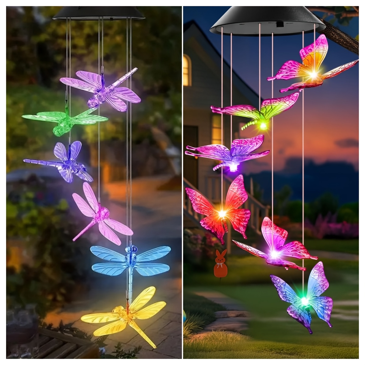 solar powered   and dragonfly wind chime lights multiple color options no wiring required suitable for garden patio and balcony decoration led wind chime lights for all holidays