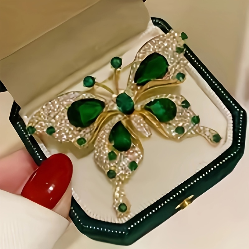 TEMU 1 Vintage Emerald Green Brooch With Faux Rhinestones And Sparkling Crystals, Women's Coat Jacket Dress Elegant , Wedding Holiday Spring And