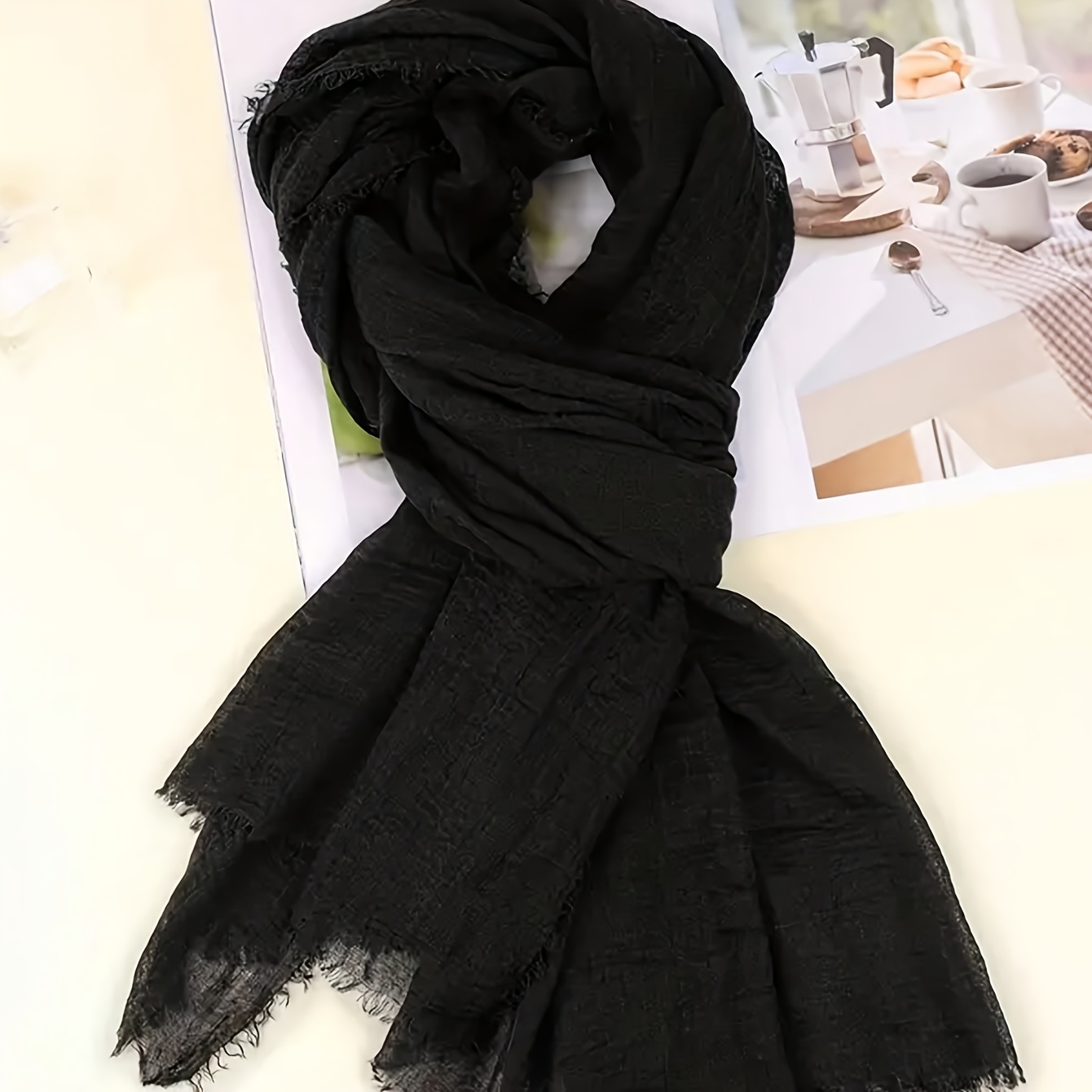 TEMU 1pc Plain Hemp Minimalist Arabic Headscarf, Women's Scarf Shawl, Soft Beach Bubble Scarf, Suitable For Daily Use In Winter And Autumn, Usable In