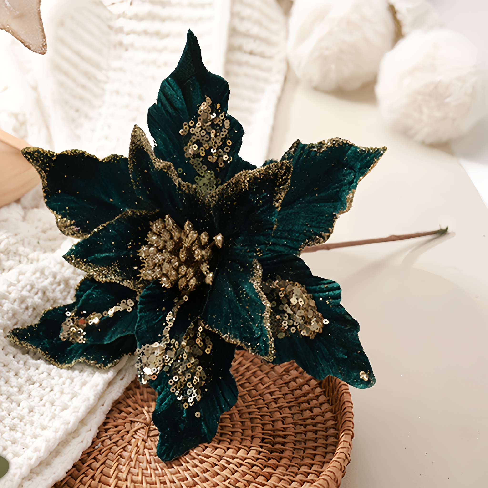 Image of 3pcs Red Flower 28cm/11in Large Artificial Christmas Flower Decoration Christmas Tree Decoration Wreath Wreath Decoration, Halloween Decor