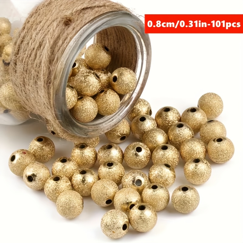 TEMU Perles rondes en acrylique de 8 mm, 101 pièces, dorées, argentées et mélangées, idéales pour la création de bijoux, les décorations de sapin de