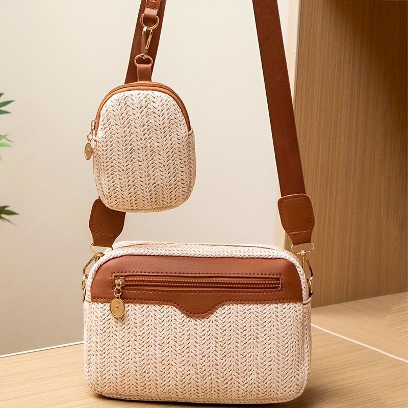 E-shop 2er-Set Bohemian-Stil modische Umhängetasche mit Mini-Tasche warme Farbe modischer Rucksack Handy-Tasche