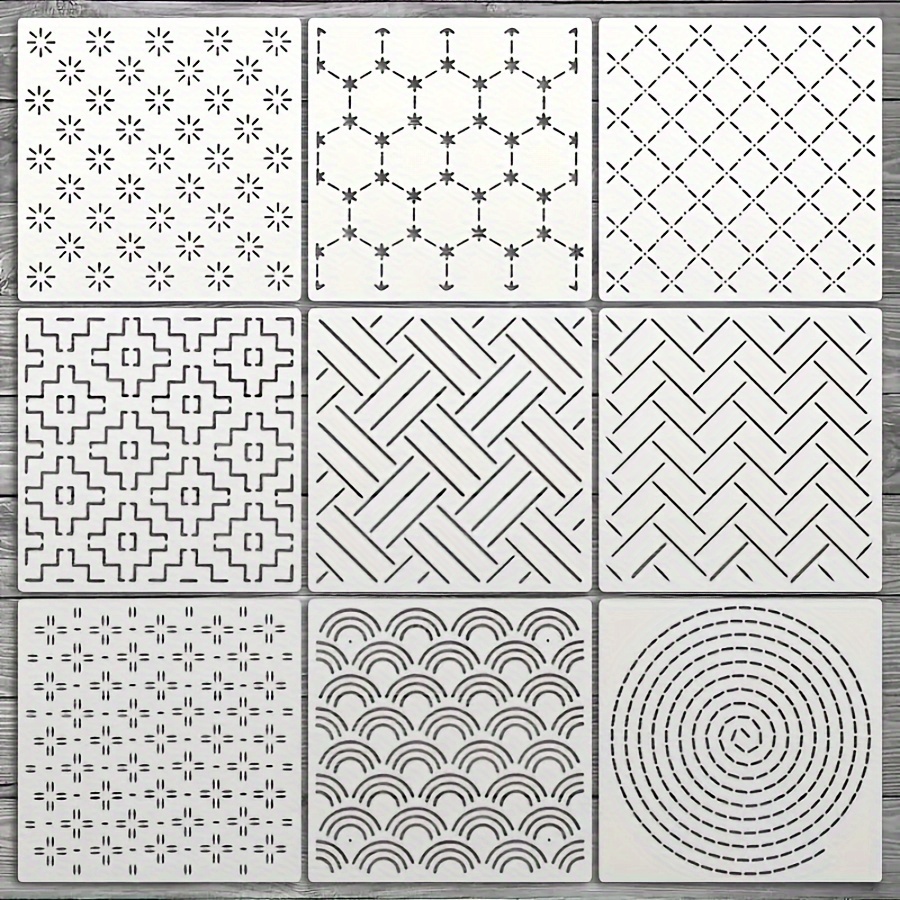 Image of 9pcs Embroidery & Quilting Stencils Set, Reusable 5.9inch Pet Material, Creamy White, For Wall Decor, Fabric Crafting & Diy Painting, Ideal For Art Projects & Craft Supplies