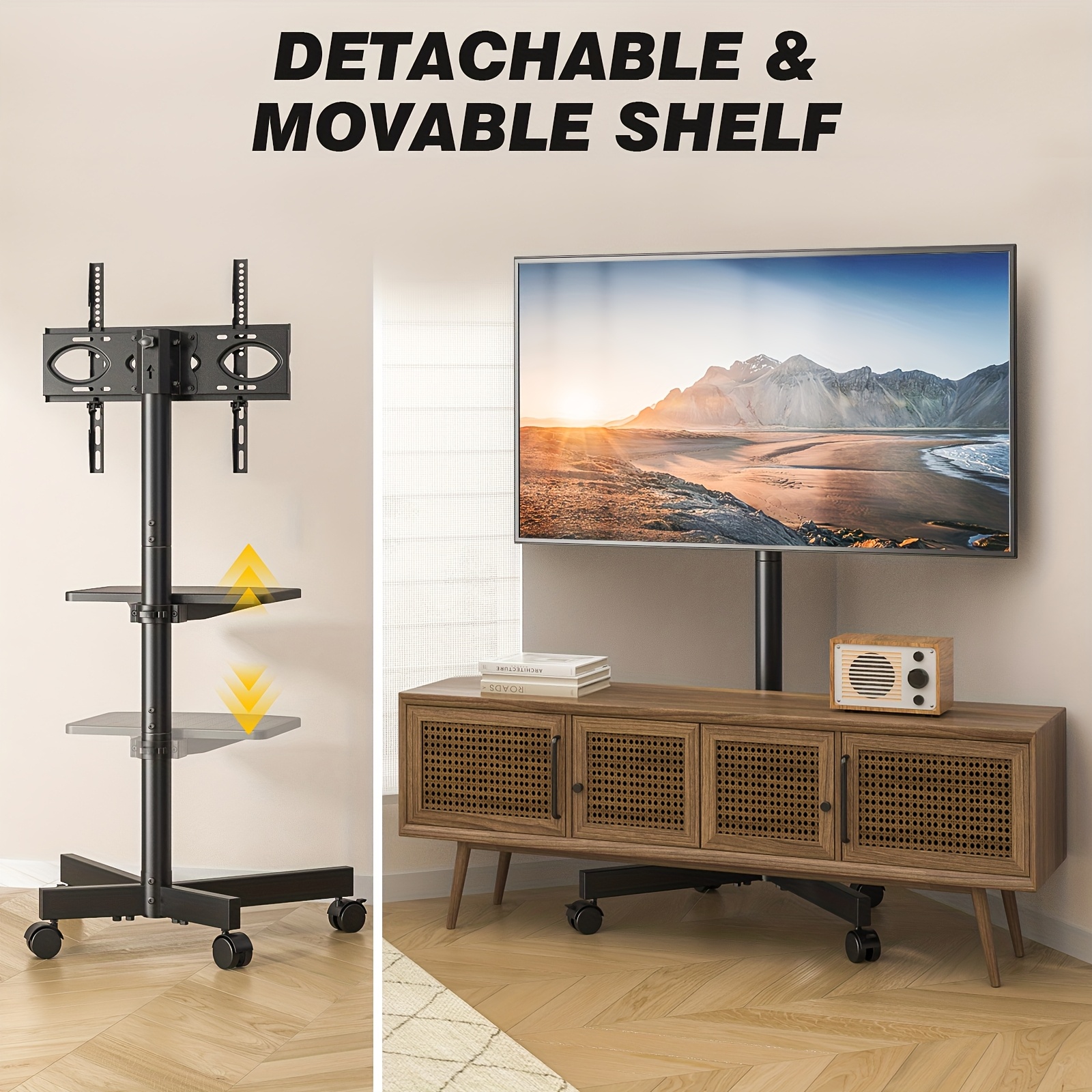 exclusive Universal Mobile TV Cart for 23in-55inch TV with Mute Wheel up to 88lbs 8 exclusive Universal Mobile TV Cart for 23in-55inch TV with Mute Wheel up to 88lbs - Image 8