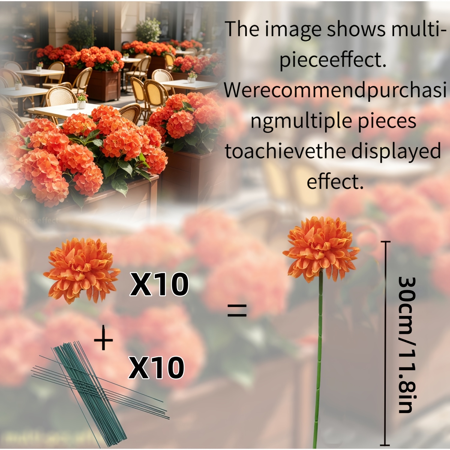 TEMU 10- Autumn Orange Artificial Chrysanthemum Bouquet With Stems, Realistic Large Flower Head For Floral Decoration, Full And Flower Balls With
