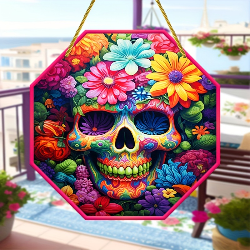 New Style Octagonal Colorful Skull Acrylic Hanging Plaque 2d - Temu