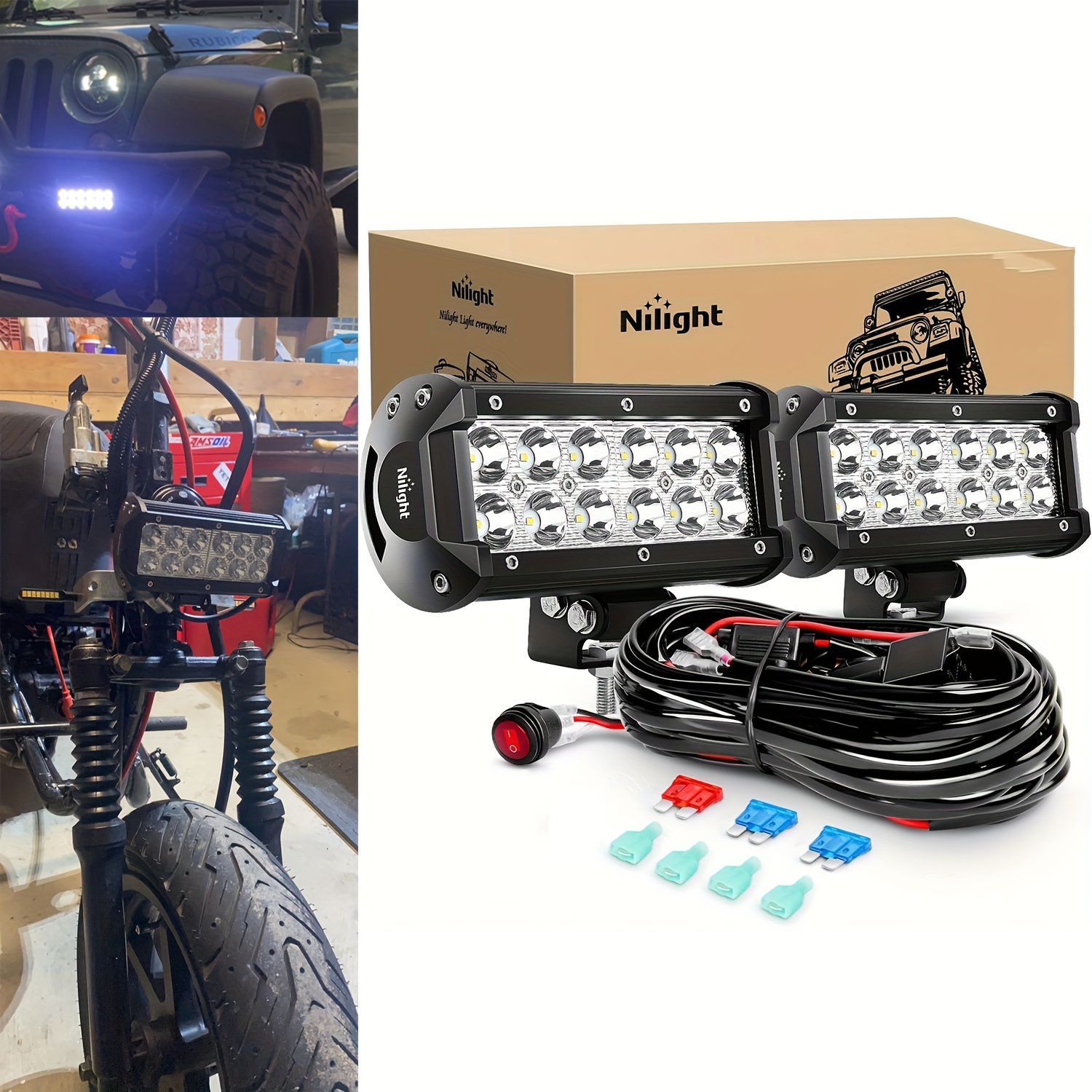 TEMU Led Light Bar 2pcs 6.5 Inch 36w Pods Led Off Road Driving Light With 16awg Wiring Harness Kit-2 Leads Ideal For Christmas Gift Black Friday Deal New Year Present Father's Day Gift