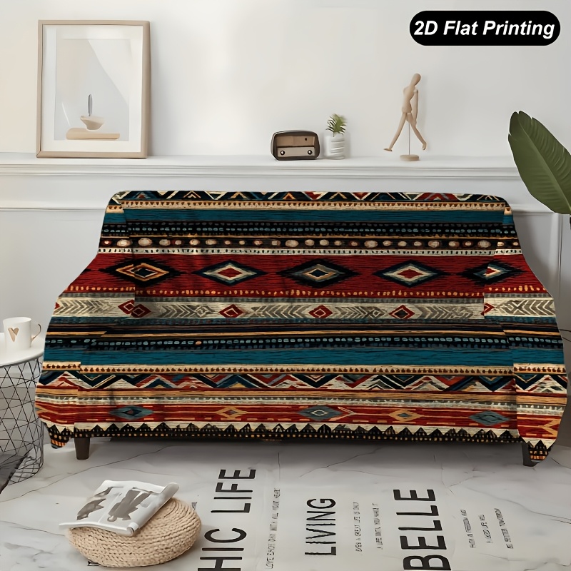 TEMU 1pc Ethnic Tribal Pattern Sofa Polyester Slipcover For 1-4 Seater Sofas, Perfect For Living Room, Bedroom, Or Office Decor, Festive Accent,