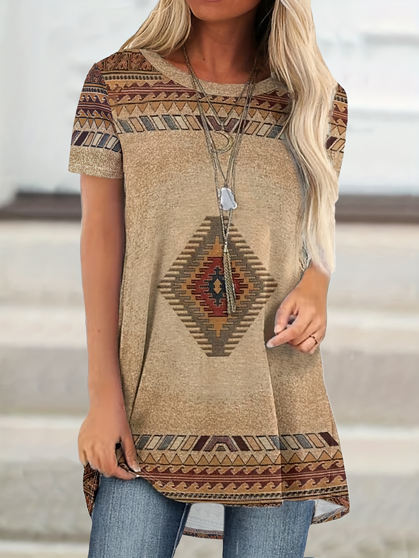 t shirt à manches courtes bohème femme tissu vintage Temu