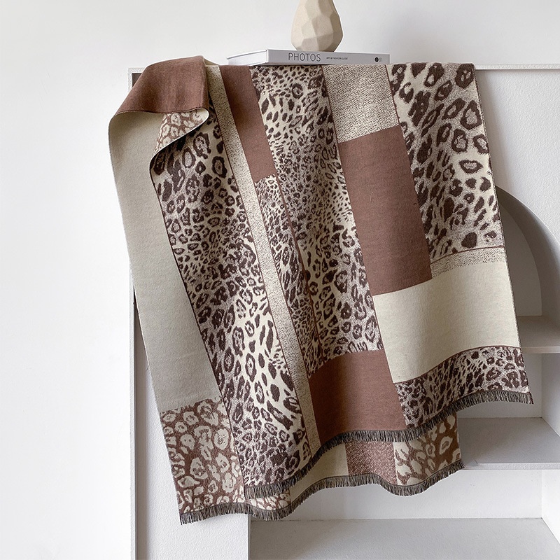 TEMU Women's Fashion Contrast Color Leopard Print Scarf Shawl - Thick Windproof Shawl For Autumn And Winter - Warm Decorative Accessory, Simple And