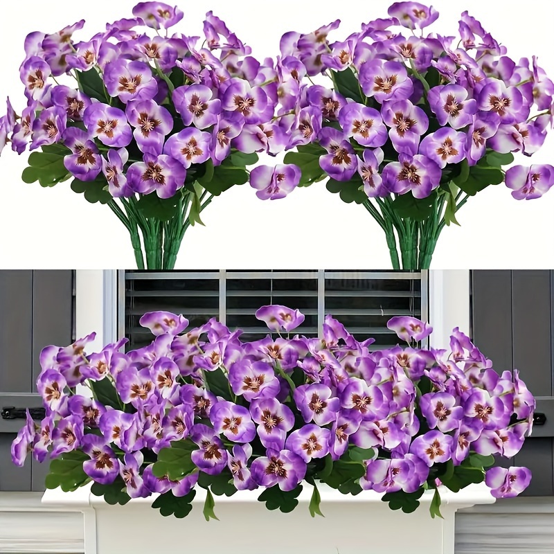 

6 Bundles Uv Resistant Artificial Pansies - Plastic Flowers For Indoor & Outdoor Decor, Ideal For Easter, Hanukkah, Thanksgiving, 's Day, Valentine's Day - Tabletop Home Adornment Without Container