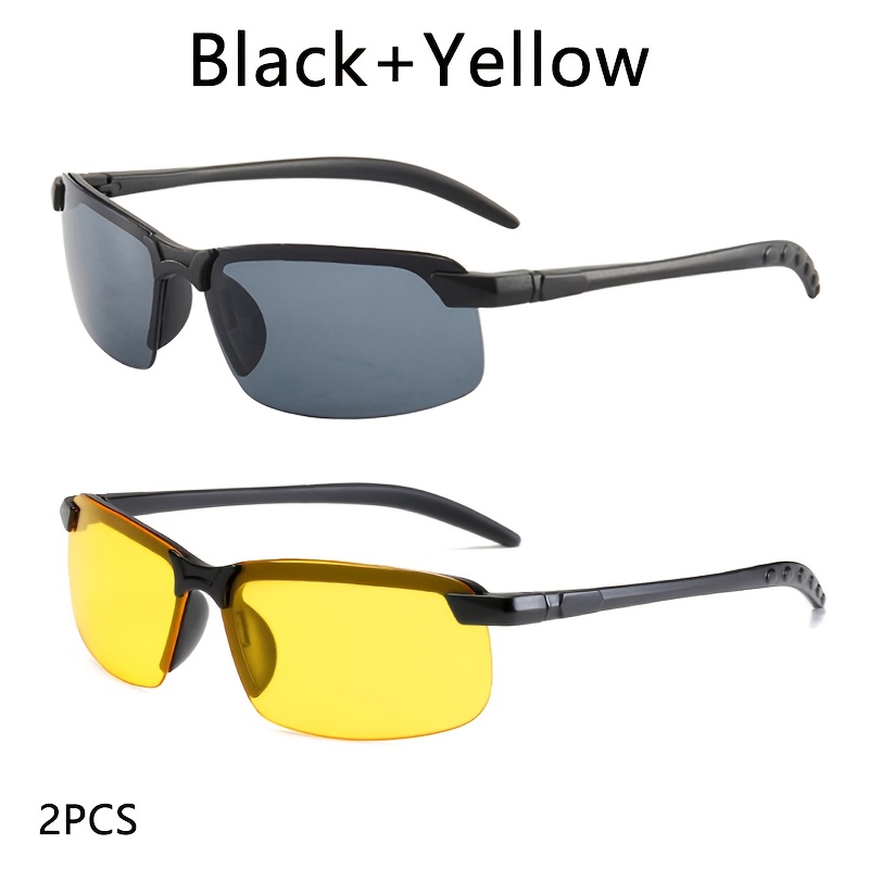 TEMU 2pcs Night Vision Glasses For Women Men Semi Rimless Driver For Night Driving Fashion Glasses Cat Eye Glasses For Unisex Modern Eyewear