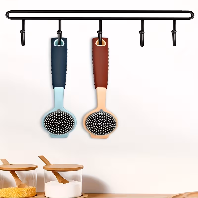 durable pp long handle cleaning brush soft silicone bristles for scrubbing ideal for kitchen dishes pots non electric stain removal kitchen cleaning tool soft bristle brus Product details 8