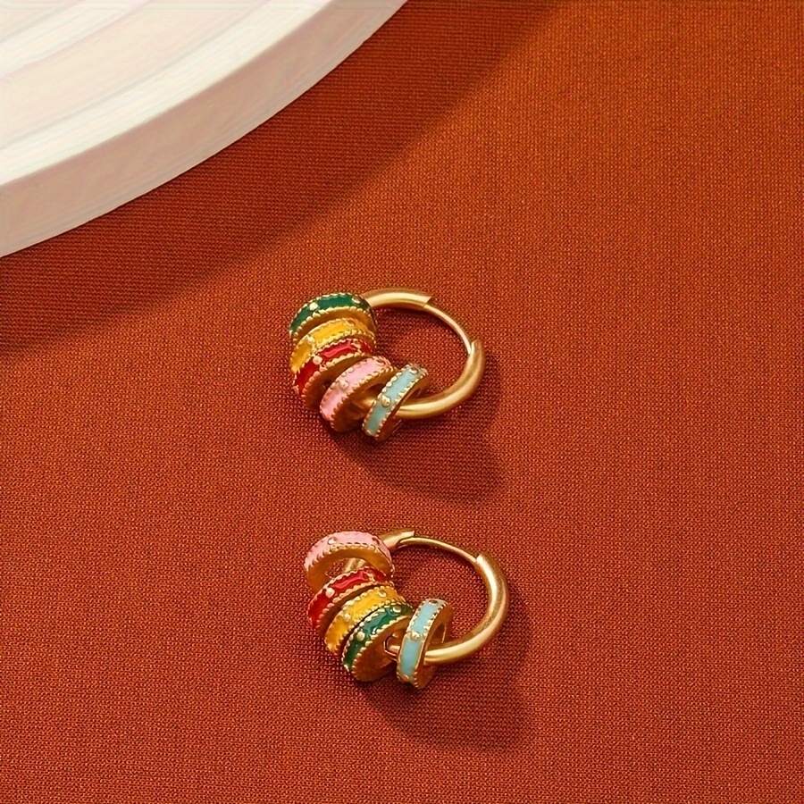 TEMU A Pair Of Vintage-style Spring Earrings Featuring Colorful Geometric Enamel And Design, Commuting