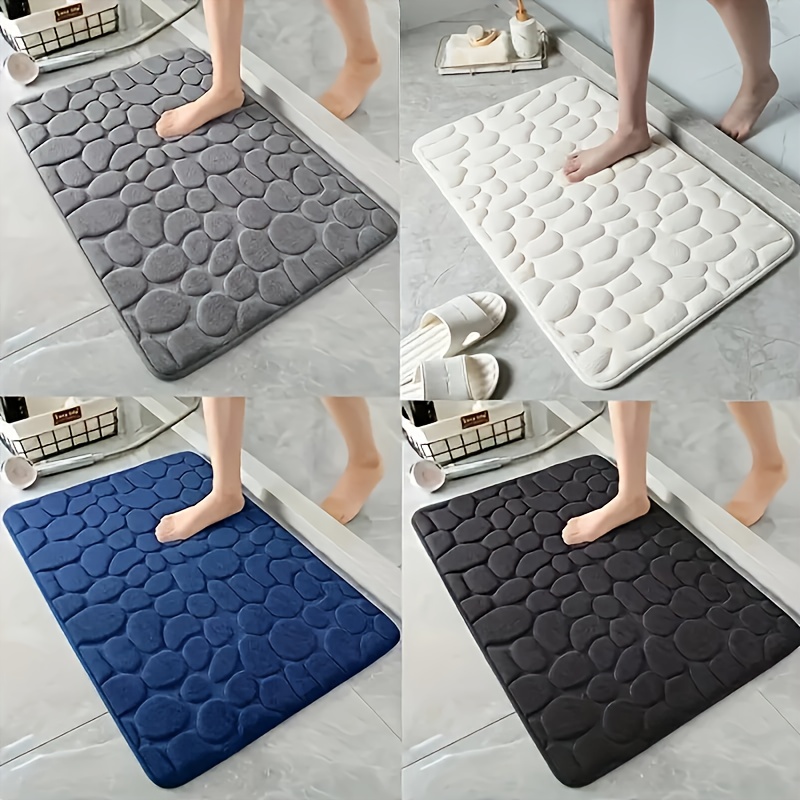 a easy and stylish memory foam flannel bath mat quick drying non slip   soft and comfortable machine washable   bathroom decoration modern bathroom additions pebble mats bathroom floor mats