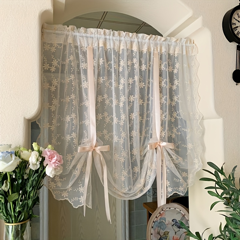 Daisy Floral Sheer Curtain With Drawstring - Rod For Easy Hanging, Perfect For Living Room, Bedroom, Kitchen & Balcony Decor, Transparent, Window