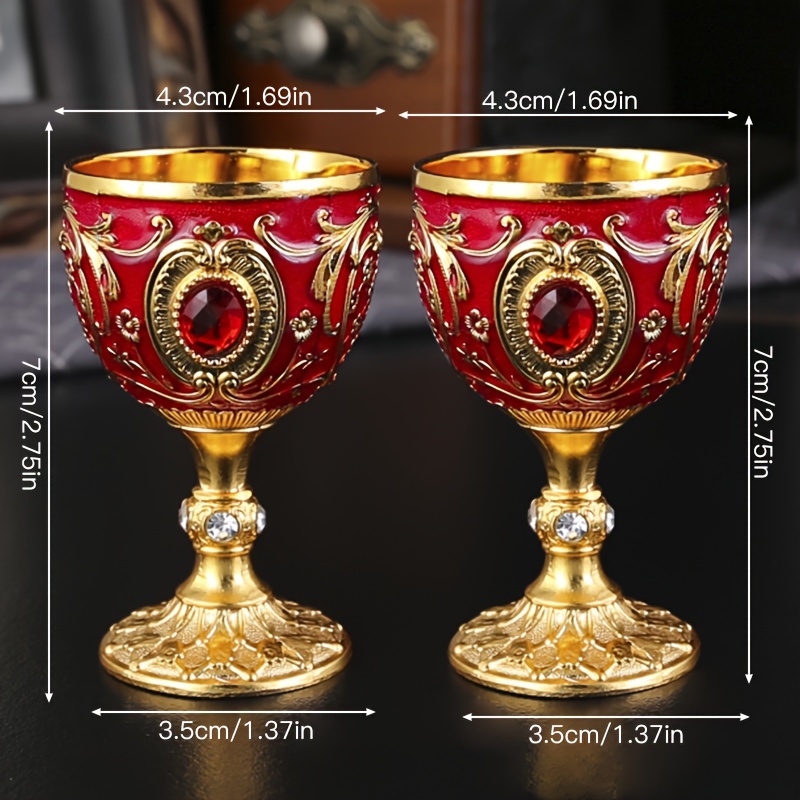 2pcs Vintage Medieval Style Imitation Renaissance Chalice Goblets, Luxurious Golden Finish with Ornate Floral Patterns, Handcrafted Metal Cups for Housewarming Gifts, Special Occasions, and Decorative Use