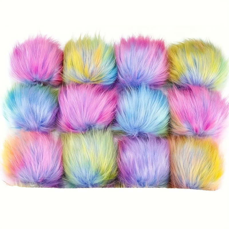 Image of 12pcs Soft Faux Fur Pom Poms With Elastic Loop - , 3.9 Inch/10cm, Perfect For Diy Keychains, Hats, Shoes, Scarves, And Crafts - Great Gifts For Christmas, New Year, Halloween, Valentine's Day