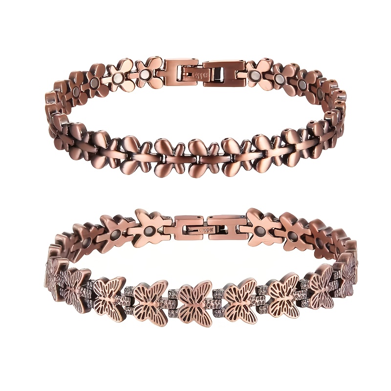 TEMU Set Of 2 Stylish Copper Magnetic Bracelets Designed Specifically For Women - Featuring A Delicate Motif, Jewelry Gifts, Enhancing With Designs |