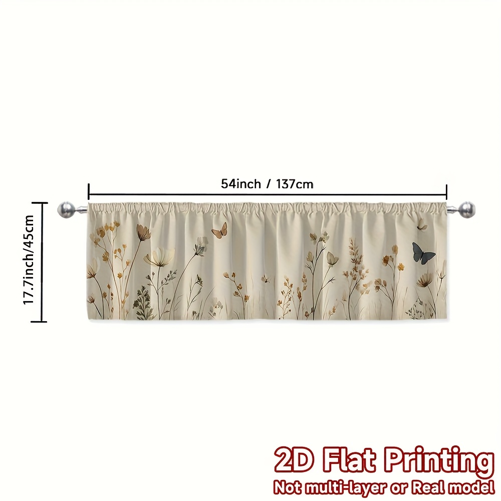 TEMU 1pc Delicate Wildflowers And Butterflies With Dragonfly_00001 Pattern Window Curtain, Modern For Kitchen, Cafe, Or Dining Room Windows