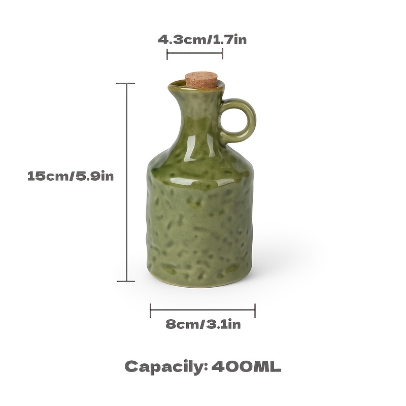 Image of 1pc, Vintage Green Ceramic Seasoning Pot, With Handle And Sealed Oil Bottle, Versatile Kitchen Soy Sauce And Vinegar Container, Suitable For Home Use And For Hotels.