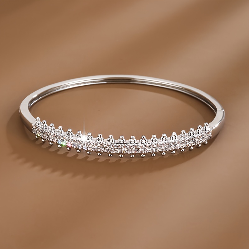 Golden Toned Copper Bangle Double Row Zirconia Sparkling Bracelet