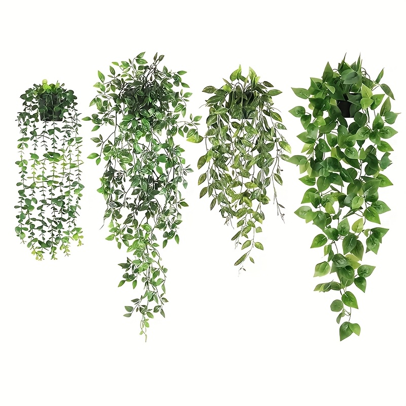 TEMU 4x Artificial Hanging Plants In Pots Indoor Fake Trailing Plants Home Office Uk