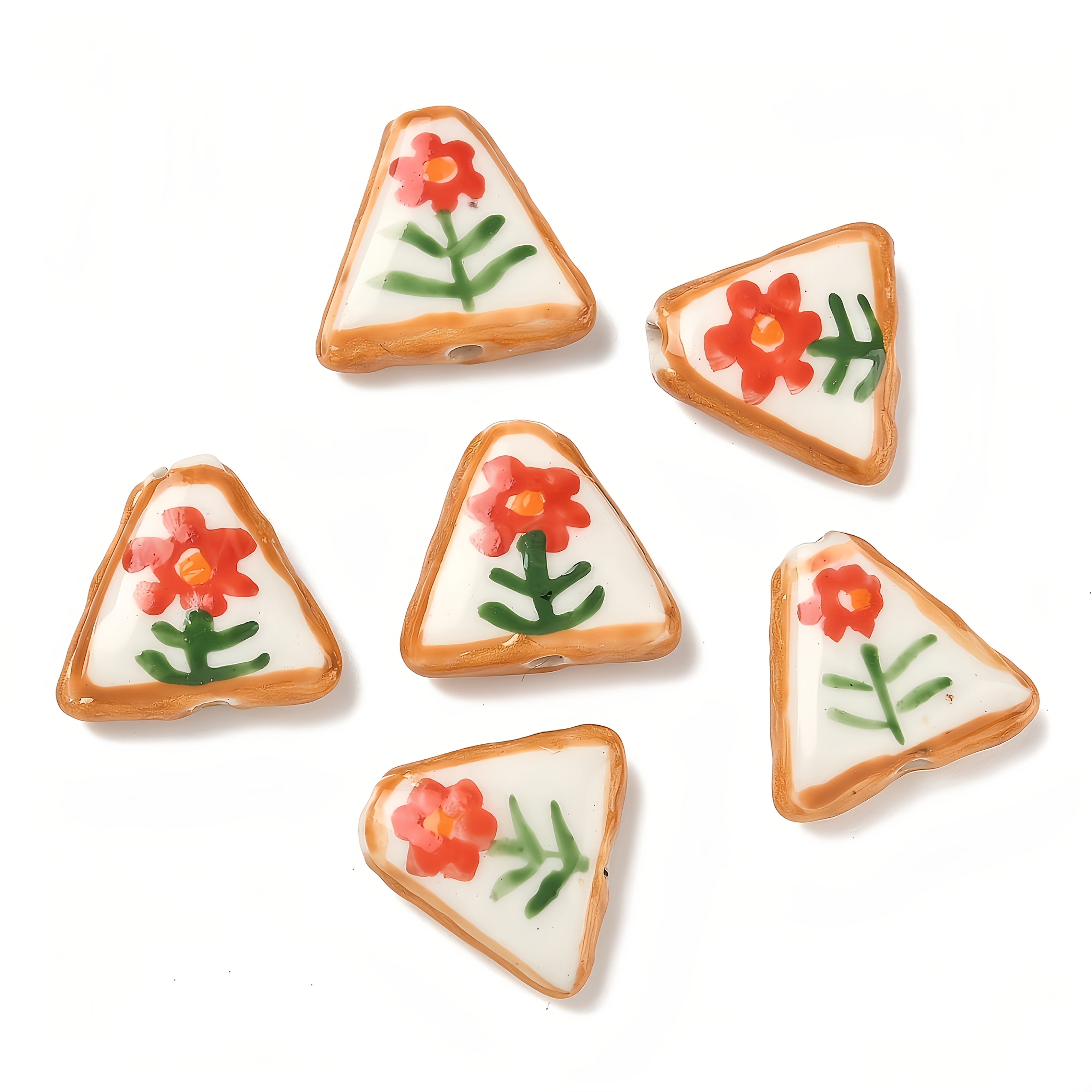 10 Retro Painted Flower Triangle Beads for Bracelet Making