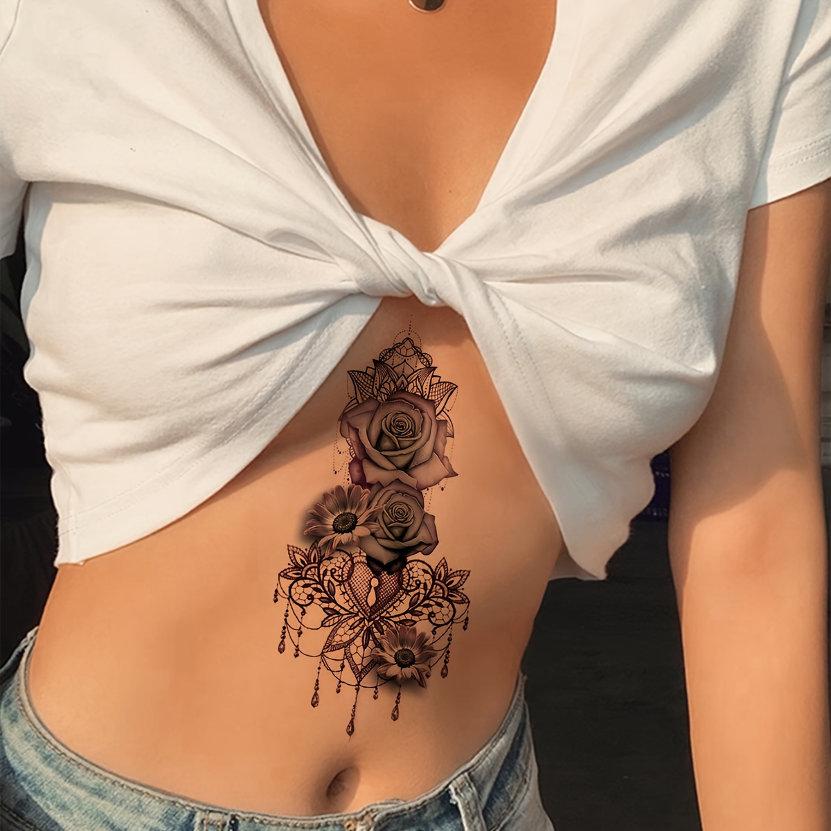 3 Set x Flower Side Boob Temporary Tattoo Sexy Fake Tattoo Women