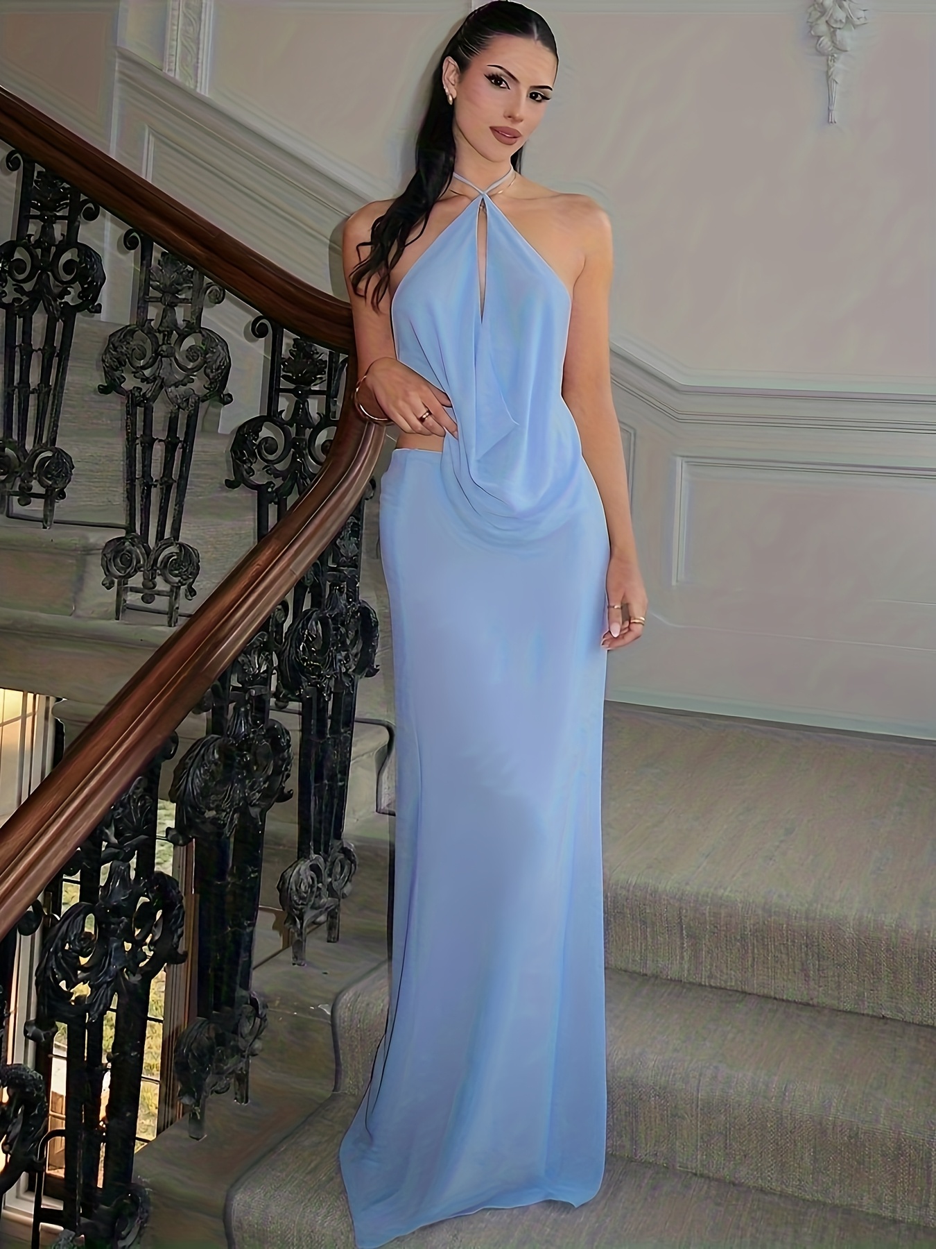 sachin and babi light blue dress Draped Backless Maxi Dress Blue