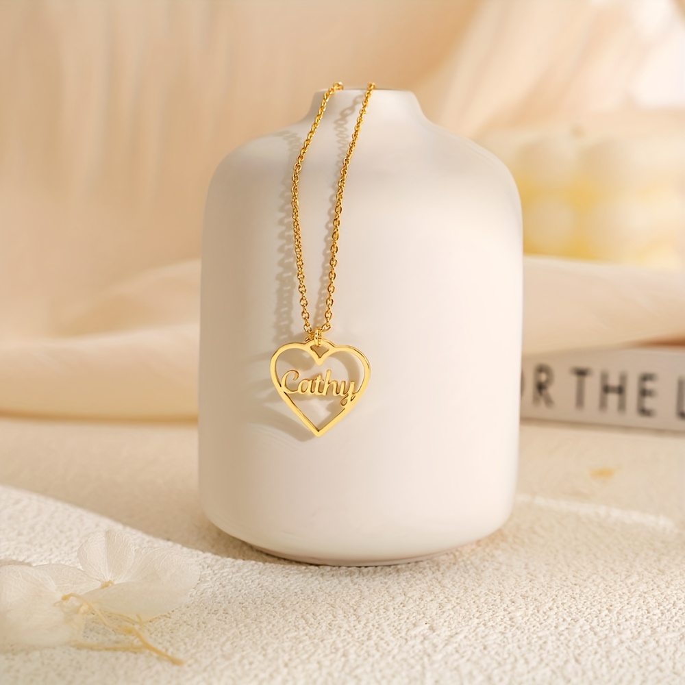 Women's Personalized Boho Heart-Shaped Name Pendant Necklace, 18K Gold Plated